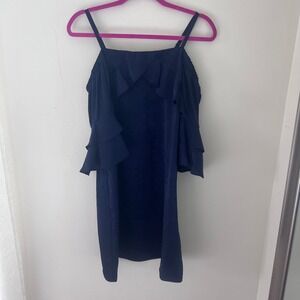 A. Byer Cold Shoulder‎ Ruffle Dress Party Cocktail Navy Blue L